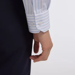 HAST Chemise en popeline double retors à rayures bleu ciel et blanches><noscript><img width=