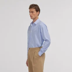 HAST Chemise en popeline double retors à rayures bleues><noscript><img width=