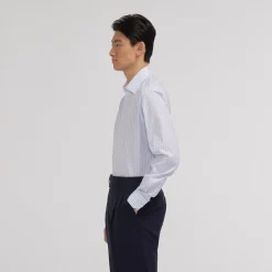 HAST Chemise en popeline double retors à rayures bleu ciel et blanches><noscript><img width=