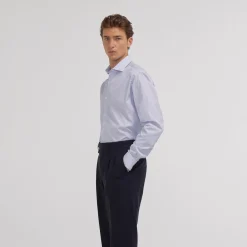 HAST Chemise en popeline double retors faux-uni à fines rayures bleues><noscript><img width=
