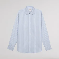 HAST Chemise en popeline double retors à rayures bleu ciel et blanches><noscript><img width=