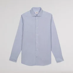 HAST Chemise en popeline double retors faux-uni à fines rayures bleues><noscript><img width=