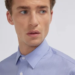HAST Chemise en popeline faux-uni à fines rayures bleues> Classique | Chemises Bleues