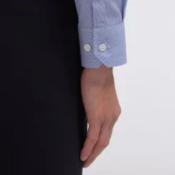 HAST Chemise en popeline faux-uni à fines rayures bleues><noscript><img width=
