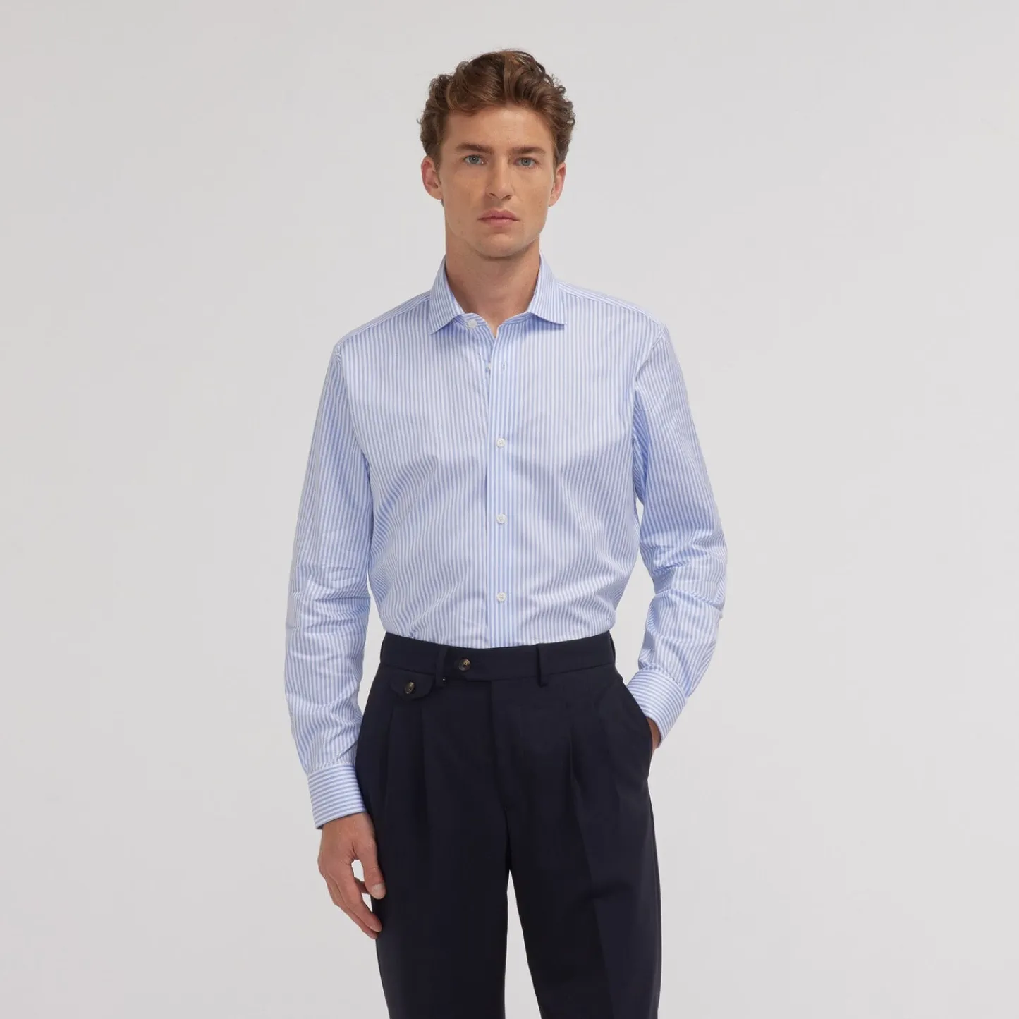 HAST Chemise en twill double retors à rayures bleues> Classique | Chemises Bleues