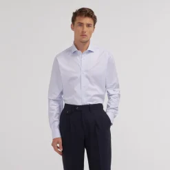 HAST Chemise en twill double retors à fins carreaux bleus> Classique | Chemises Bleues