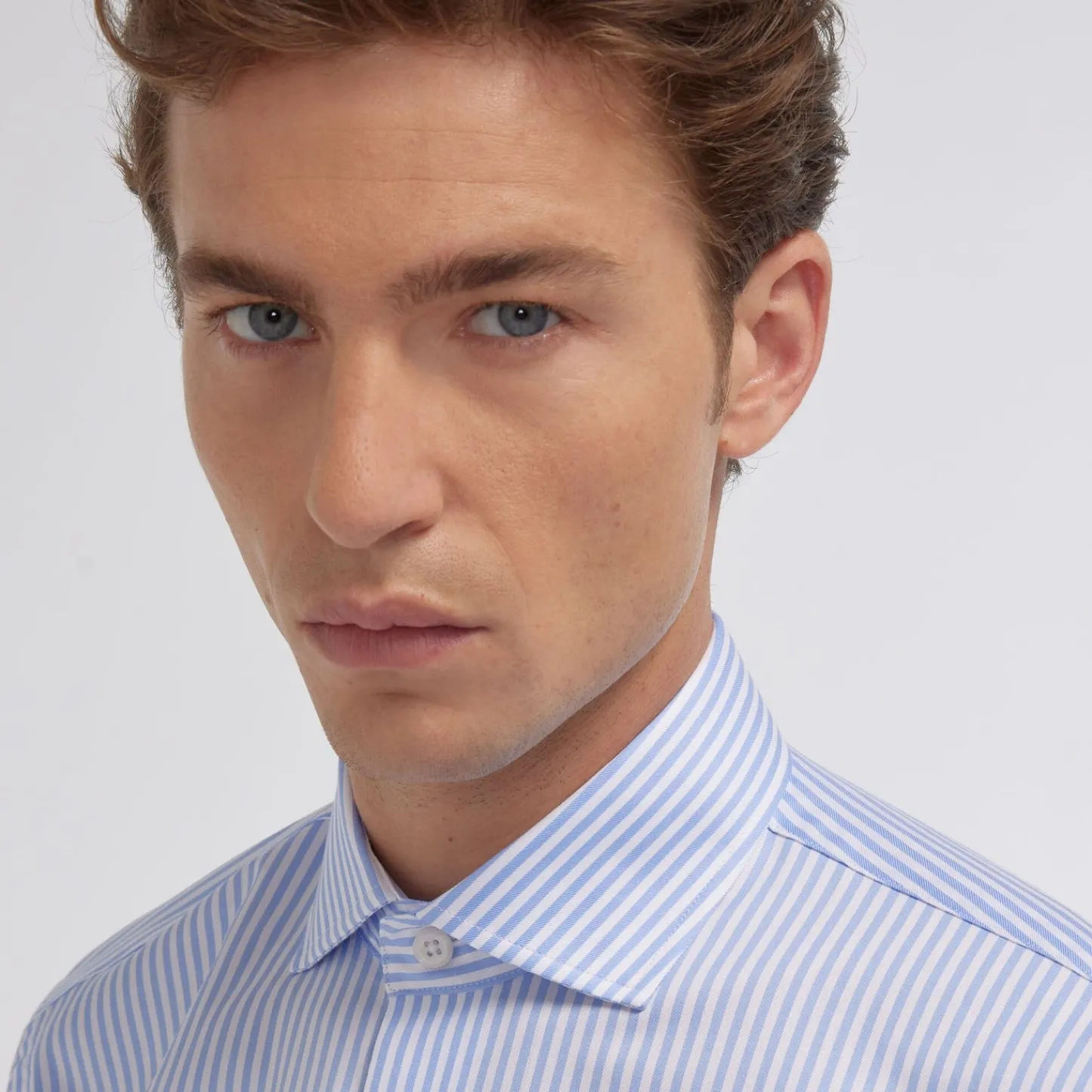 HAST Chemise en twill double retors à rayures bleues> Classique | Chemises Bleues