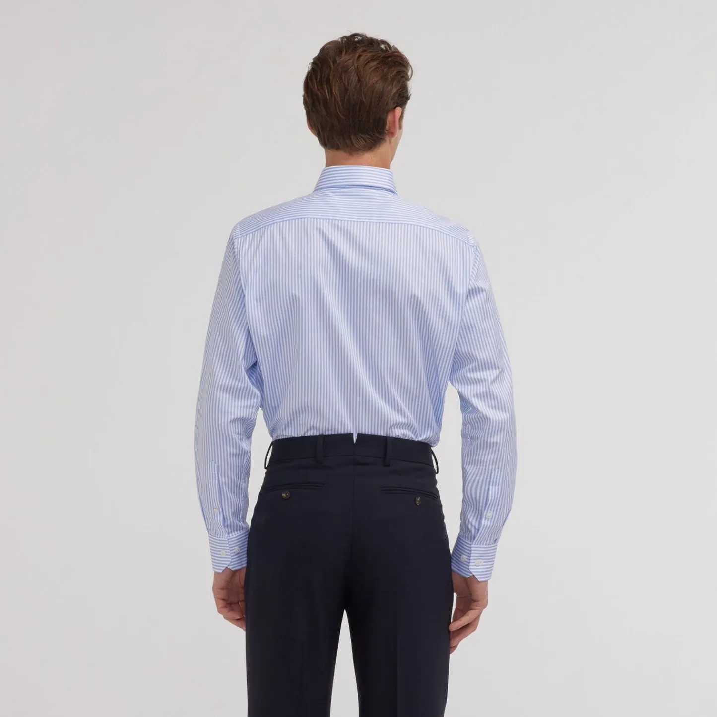 HAST Chemise en twill double retors à rayures bleues> Classique | Chemises Bleues