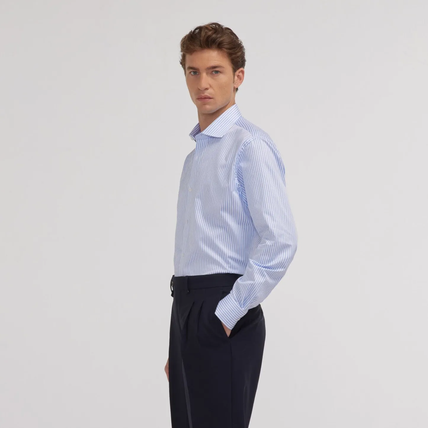 HAST Chemise en twill double retors à rayures bleues> Classique | Chemises Bleues