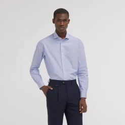 HAST Chemise premium cintrée en popeline double retors à rayures bleues et blanches> Cintrée | Chemises Bleues