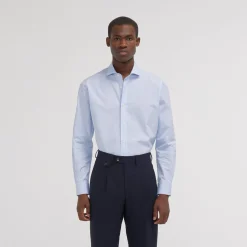 HAST Chemise premium cintrée en popeline double retors bleue à rayures blanches> Cintrée | Chemises Premium