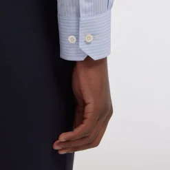 HAST Chemise premium cintrée en popeline double retors bleue à rayures blanches><noscript><img width=