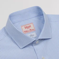 HAST Chemise premium cintrée en popeline double retors bleue à rayures blanches><noscript><img width=