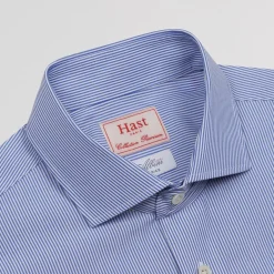 HAST Chemise premium en popeline double retors à rayures bleues et blanches><noscript><img width=