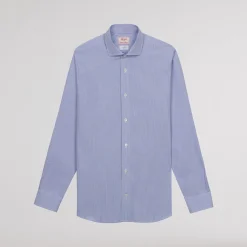 HAST Chemise premium en popeline double retors à rayures bleues et blanches><noscript><img width=