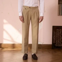 HAST Pantalon à double plis en coton et lin> Pantalons