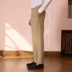 HAST Pantalon à double plis en coton et lin><noscript><img width=