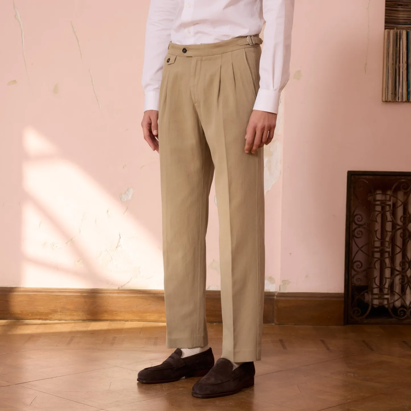 HAST Pantalon à double plis en coton et lin> Pantalons