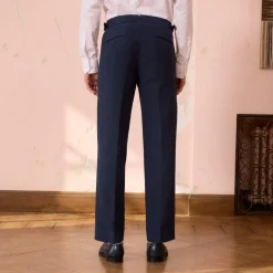 HAST Pantalon à double plis en coton et lin marine><noscript><img width=