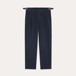 HAST Pantalon à double plis en coton et lin marine><noscript><img width=