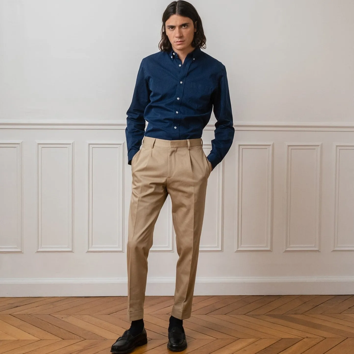 HAST Pantalon à pince en coton beige> Pantalons