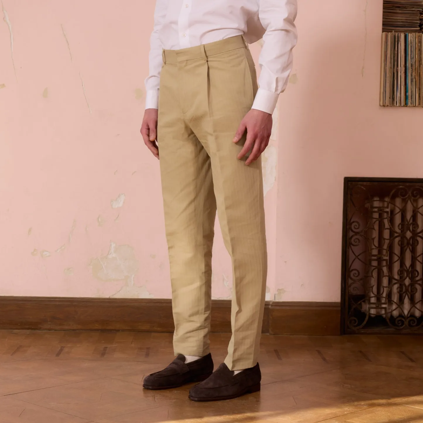 HAST Pantalon à pince en coton et lin beige> Pantalons