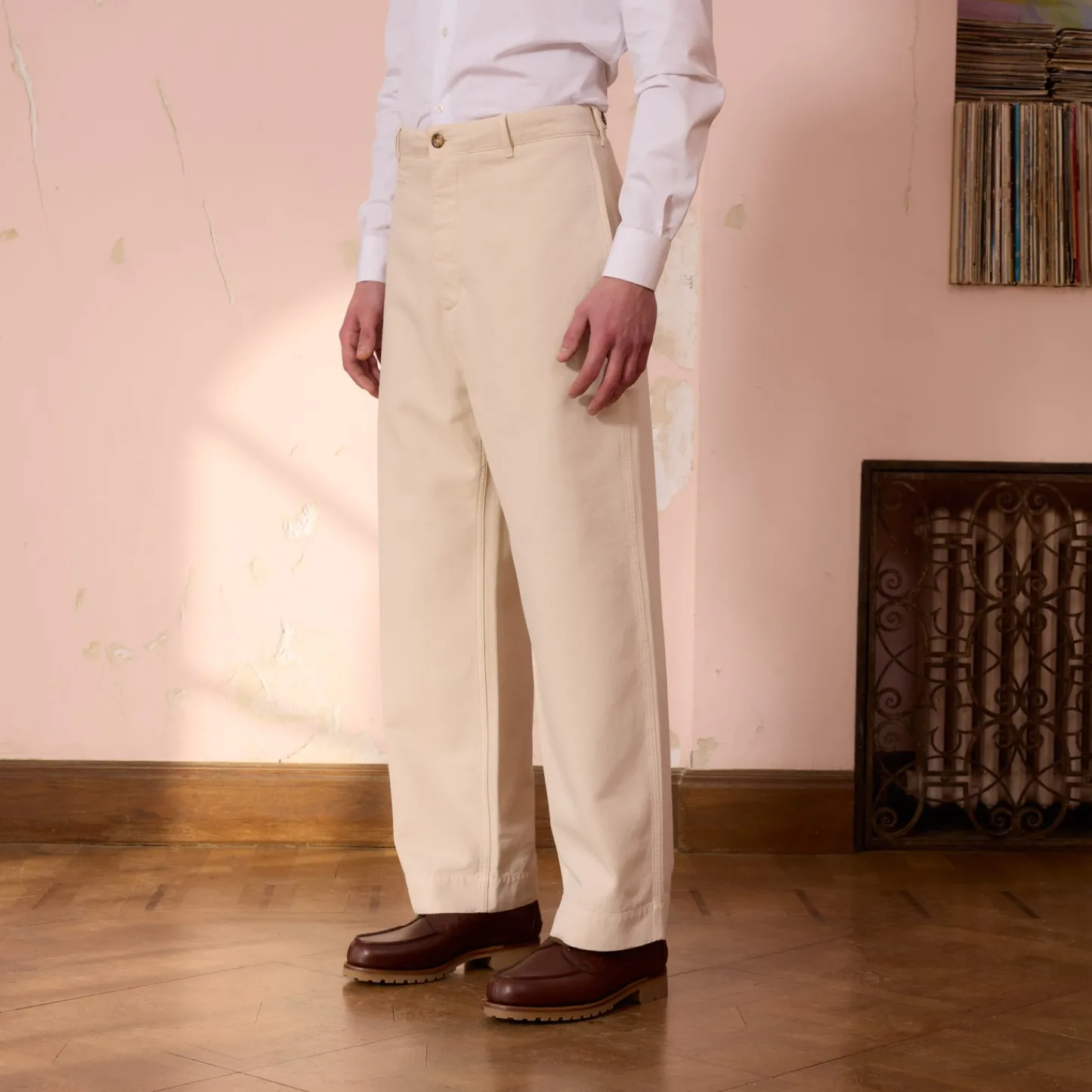 HAST Pantalon large en coton écru> Pantalons