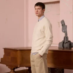 HAST Sweatshirt en coton biologique et lin écru chiné><noscript><img width=