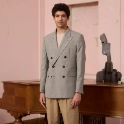 HAST Veste croisée en laine Prince de Galles grise><noscript><img width=