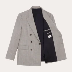 HAST Veste croisée en laine Prince de Galles grise><noscript><img width=