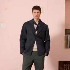 HAST Veste tailleur déstructurée en laine marine chiné><noscript><img width=