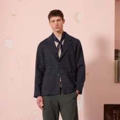 HAST Veste tailleur déstructurée en laine marine chiné><noscript><img width=